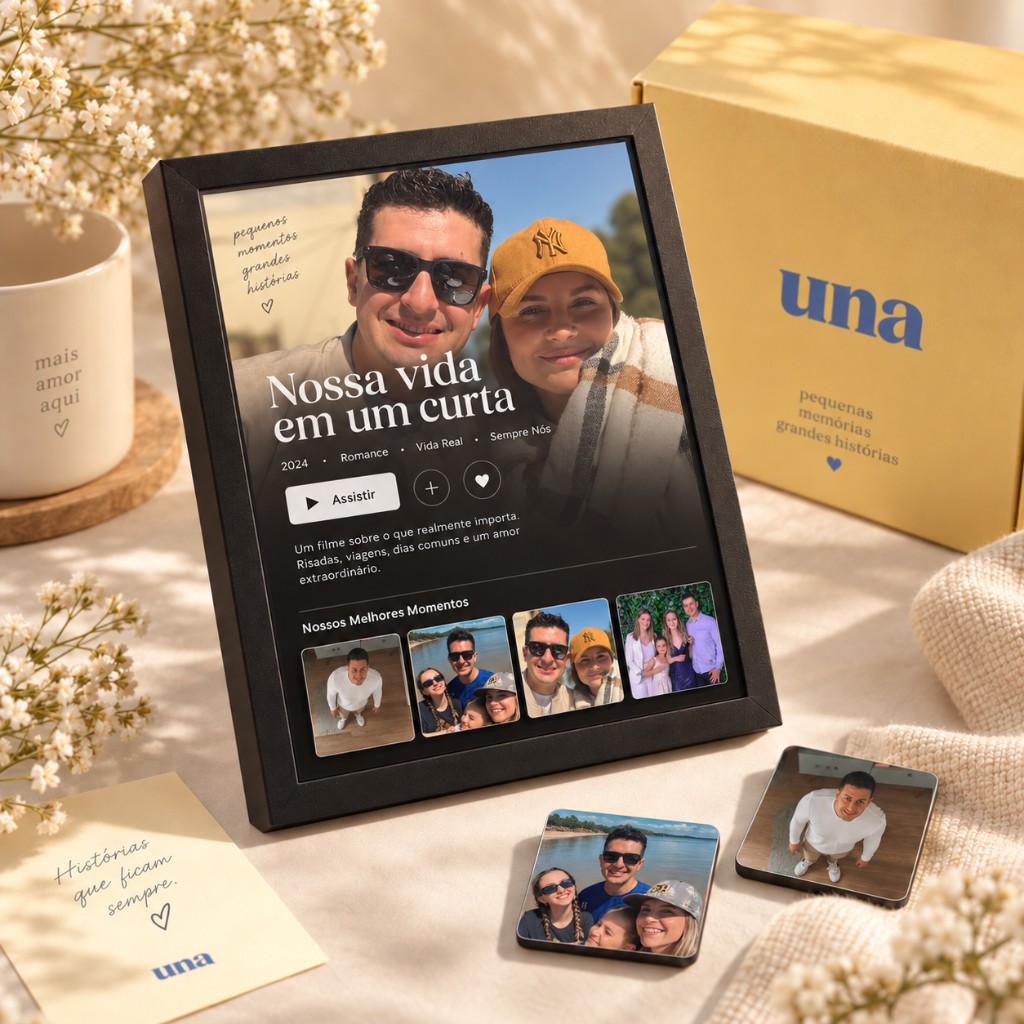 Quadro Nossa vida em um curta com fotos e bottons imantados